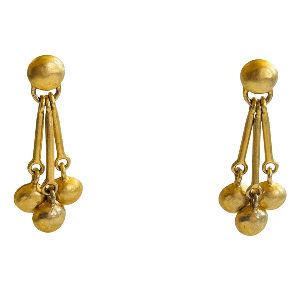 Earrings VTG Textured Regal chunky Dangle Bold Satin Gold Retro pierced MCM 70s